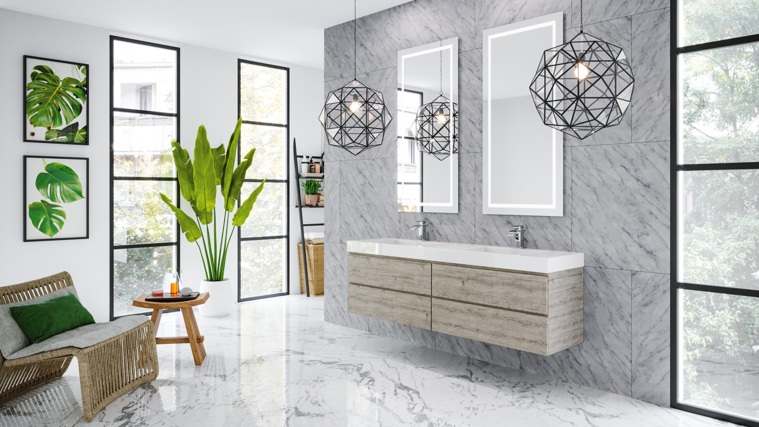 QUEEN 72 Wall Mount Rustic Gray Color with Solid Surface Top Double Sink